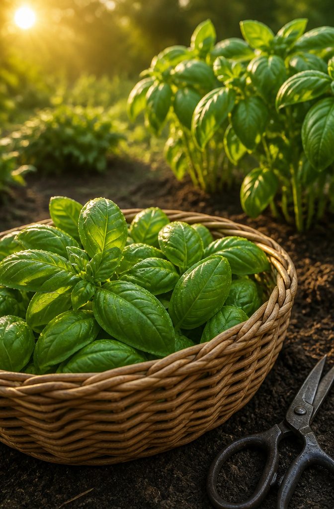 Basil Plant Care: A Guide to Growing, Watering and Harvesting 6 Fresh basil being harvested just above a leaf node.