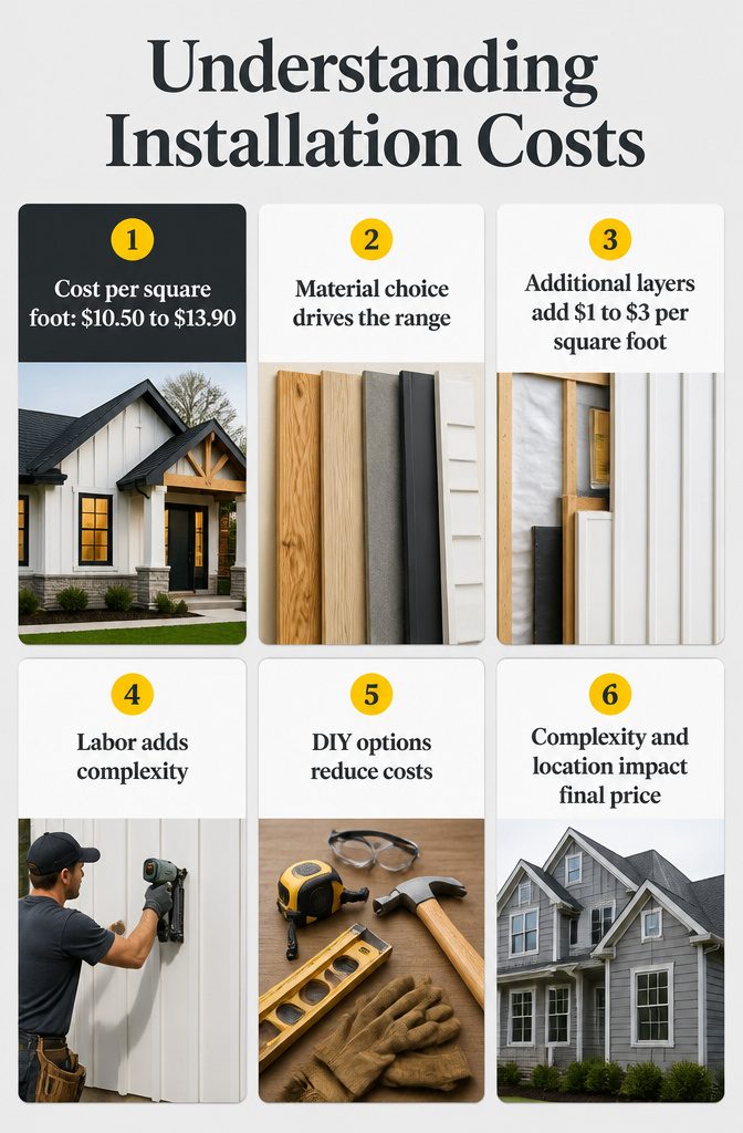 Visual representation of installation cost breakdown for board and batten siding.