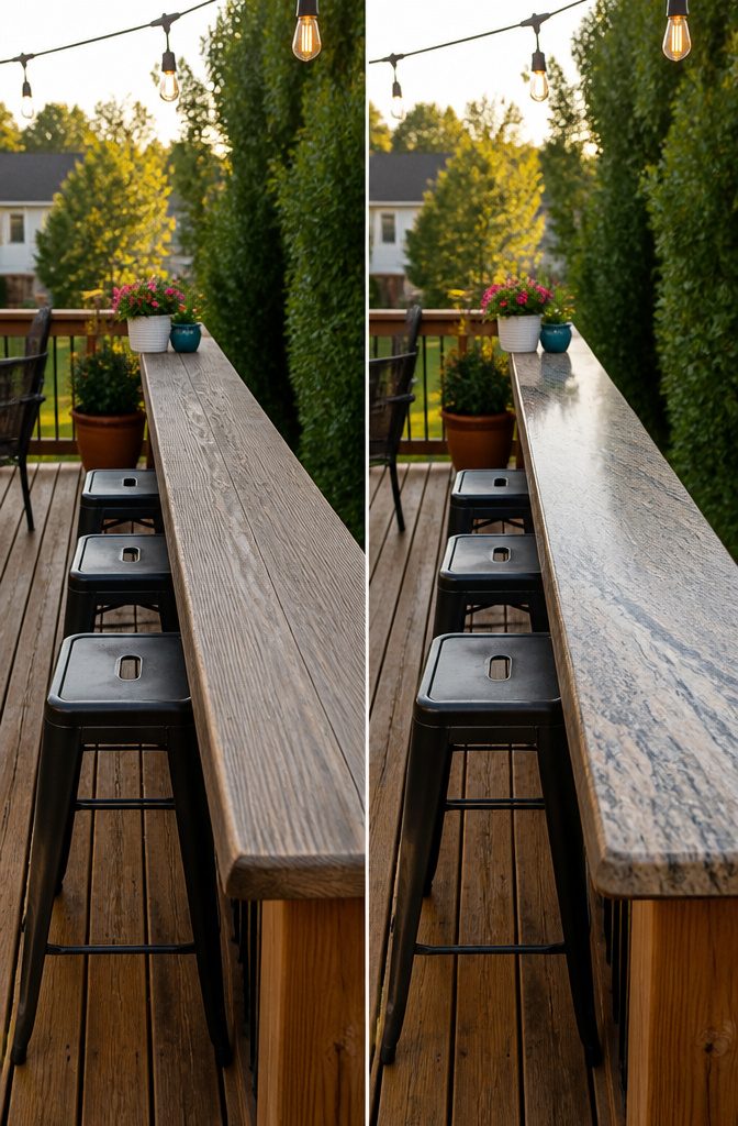 Vinyl-wrapped deck railing bar top with graphics.