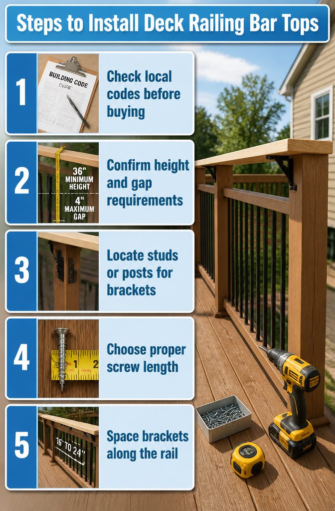 Instructions for installing deck railing bar tops.