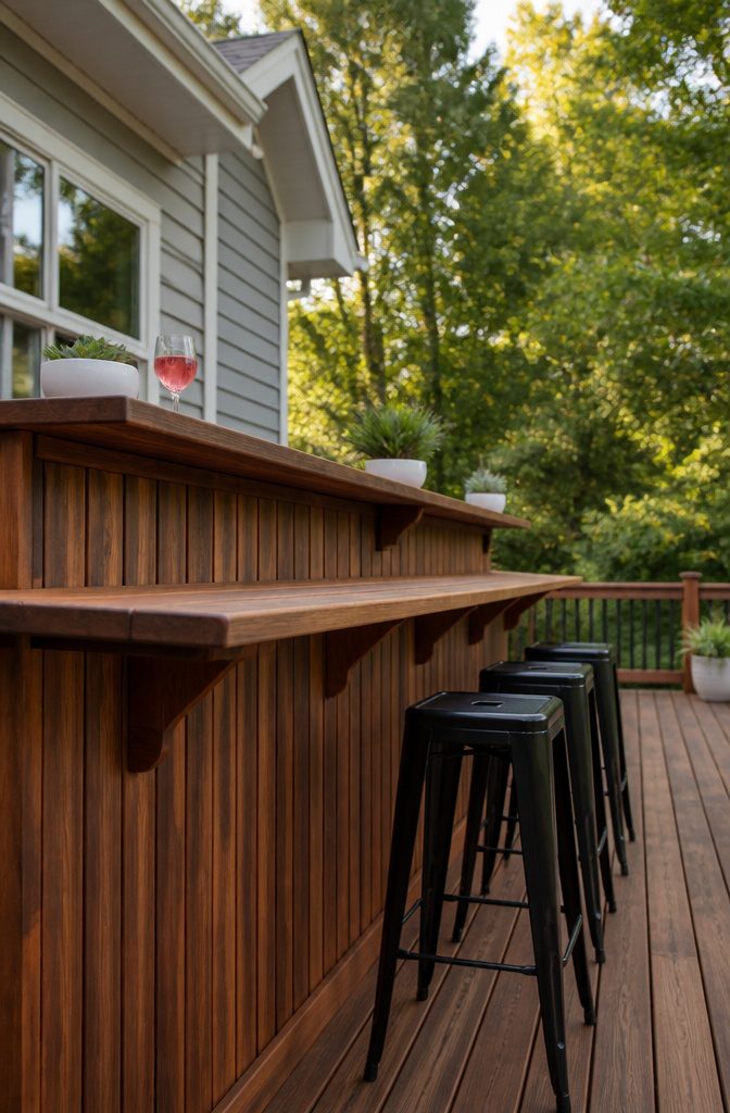 Stepped railing system with two bar heights.