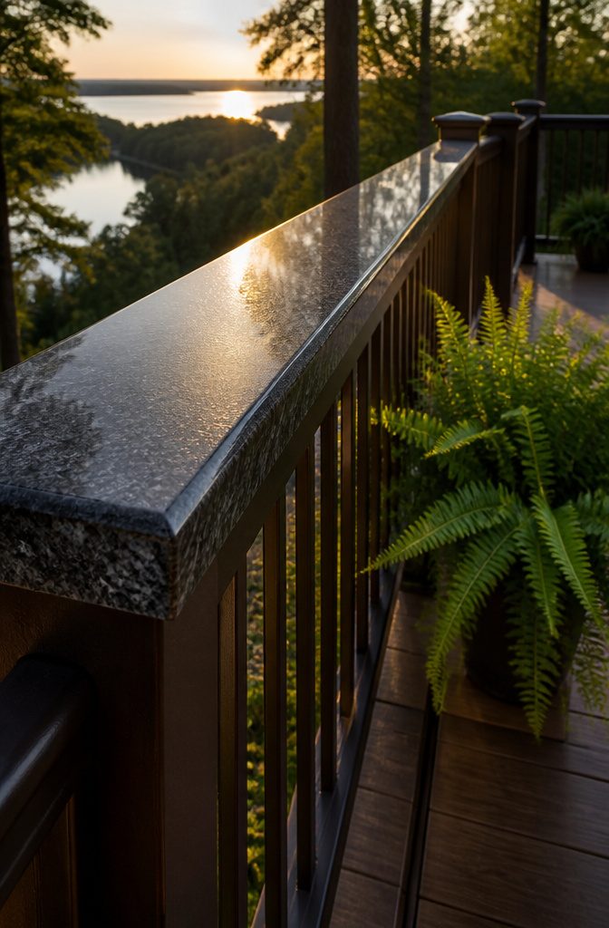 Stone railing cap with a smooth surface.