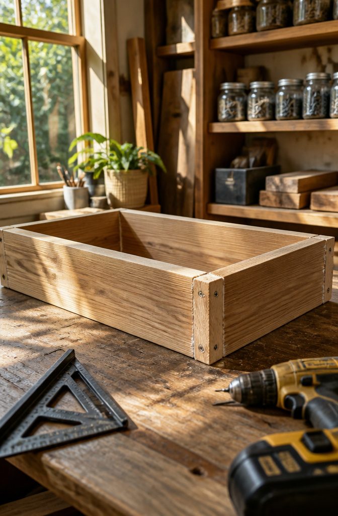 Planter pieces laid out for assembly on a flat surface.