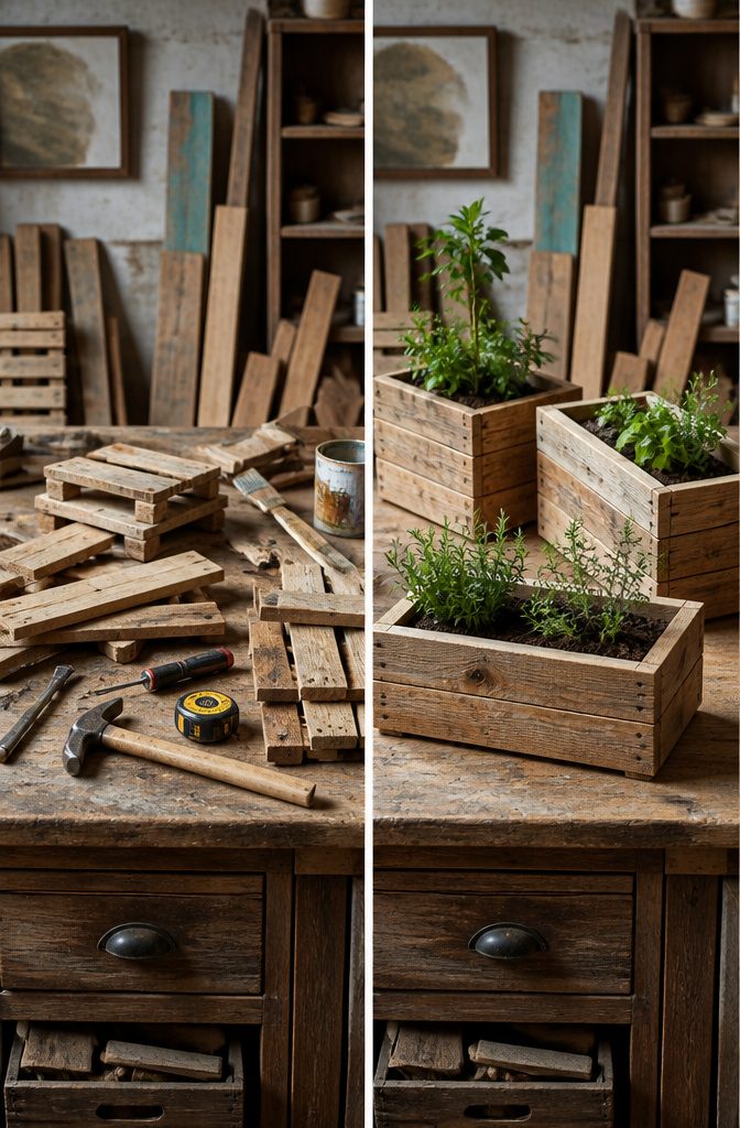Various pieces of scrap wood suitable for planter construction.
