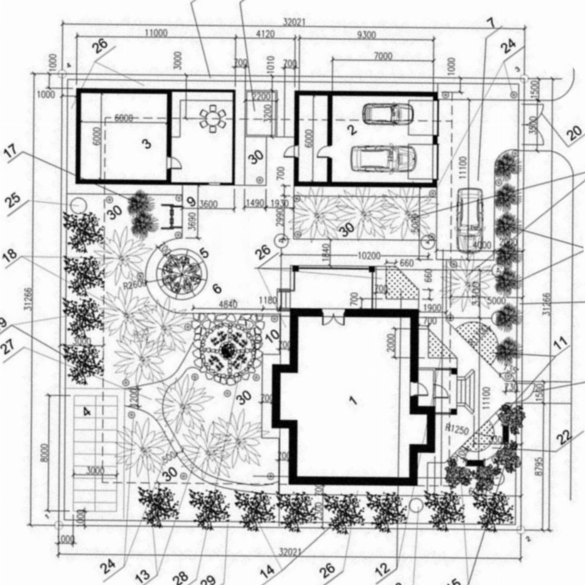 Garden Design Drawing: 11 Layouts and Sketches to Try 2 Architectural site plan showing a property layout with building footprints, garden beds, and precise dimension measurements.