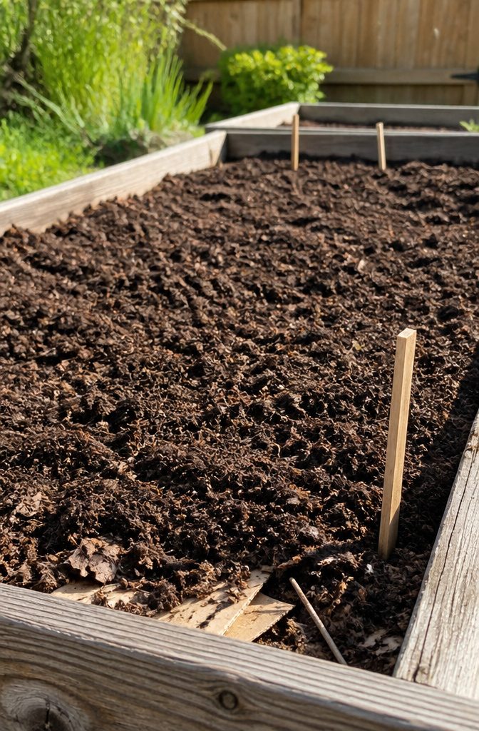Raised Beds Vegetable Garden: Materials, Soil and What to Grow 4 Close-up of layered soil mix in a raised bed.